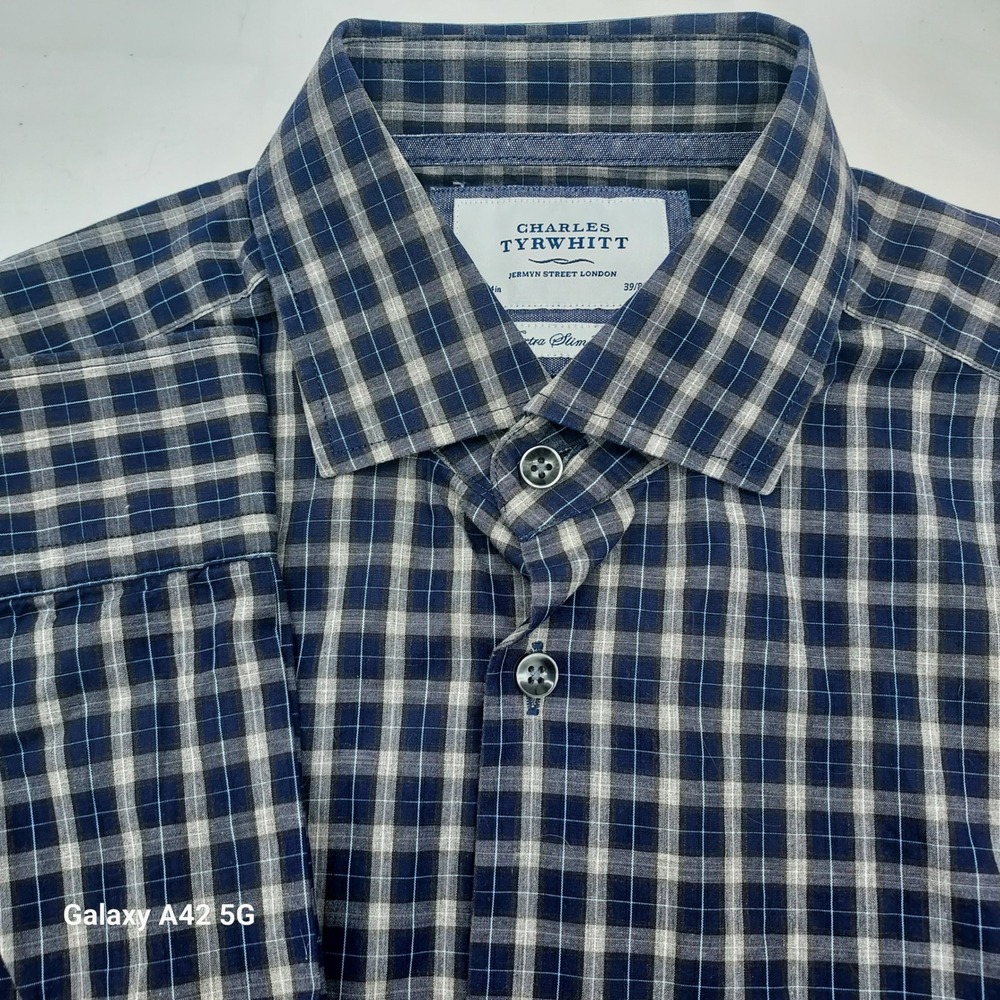 Charles Tyrwhitt Extra Slim Fit Blue Checkered‎ Dress Shirt 15 1/2 34